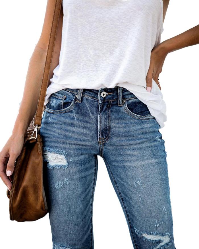 Fall New Retro Mid-Waist Ripped Slim Skinny Fashion Casual Stretch Jean