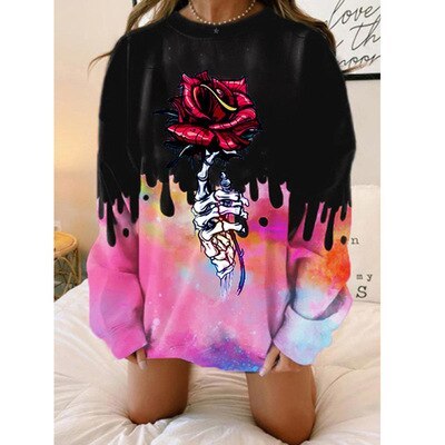 Tie Dye Print Casual Oversized Sweatshirt Women Y2K Long Sleeve Tees Summer Pullover Tops 2021 Thin Loose Hoodies Plus Size Goth