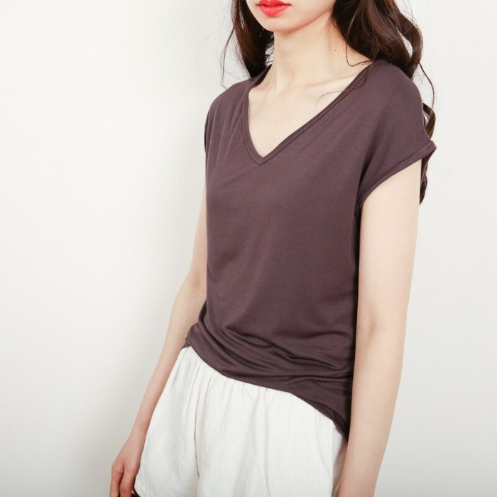 T Shirt Women 2021 New V-neck 8 Colors Modal Streetwear Korean Clothing Fashion Short Sleeve T-shirt Femme Summer Pink Top Tees