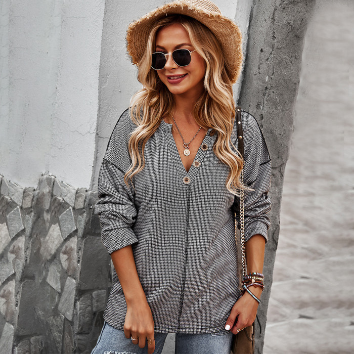 2021 New Autumn Casual Knitted Loose Sweater Women Solid Thin Sweaters Pullovers Women Lady Button V-Neck Pull Jumpers Shirt