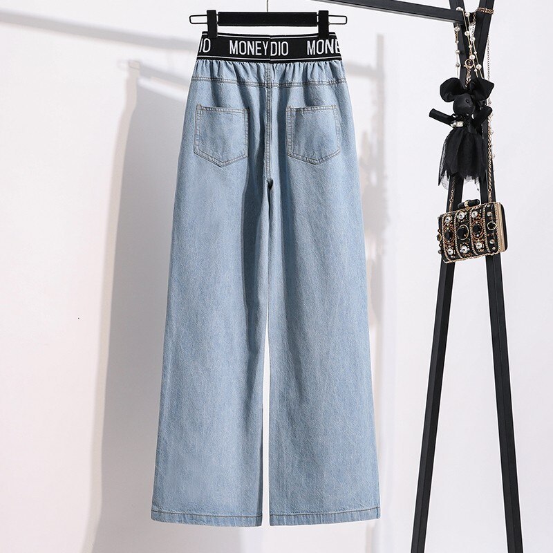 Plus Size Women High Waist Casual Jeans New 2021 Summer Fashion Korean Style Loose Thin Female Denim Wide Leg Pants