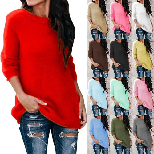 New Autumn Winter Sweater Women Solid Color Long Sleeve Warm Knitted Sweater Casual O-Neck Pullover Female Jumpers Plus Size 5XL