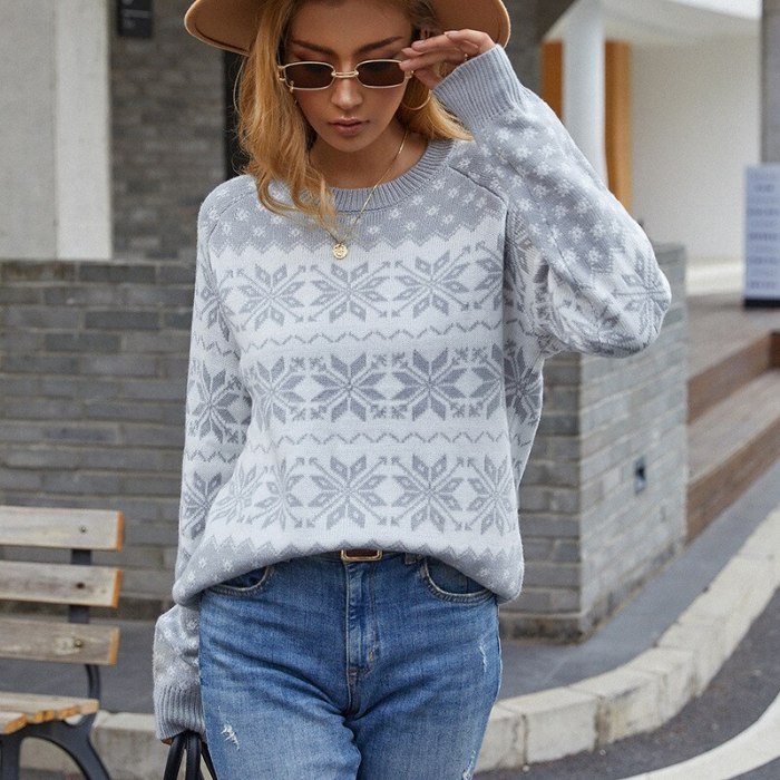 Autumn Winter Women Sweater Pullover 2021 O-Neck Loose Thick Chirstmas Printing Sweater Coat For female