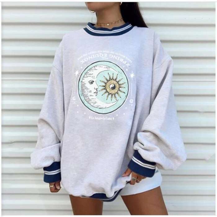 Street Fashion Pullovers Top 2021 Women O-Neck Cartoon Printing Long Sleeve Sweatshirt Harajuku Hip Hop Casual Loose Sweatshirt