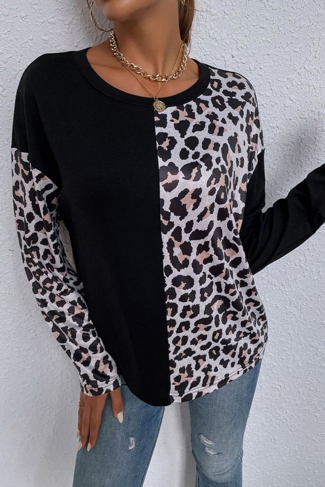 Full Sleeve Tee Shirt Femme 2021 Summer Clothes For Women Leopard Print Patchwork Tshirt Ladies Tops Casual Wear