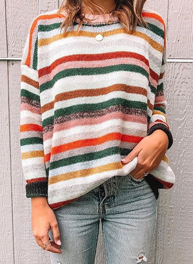Colorful Striped Knitted Sweatshirt