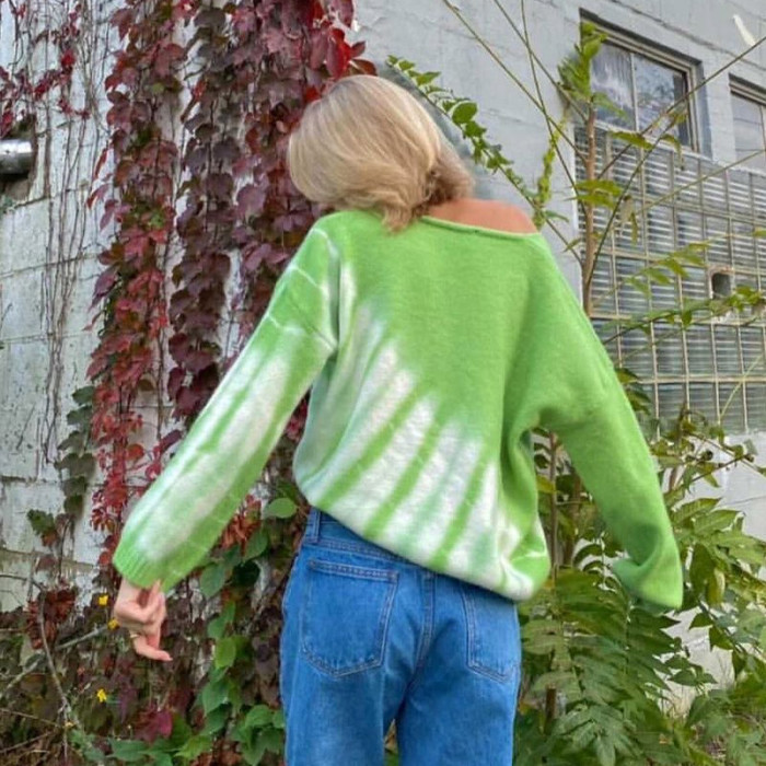 Tie Dye Knitted Sweater Oversize Pullovers Jumper