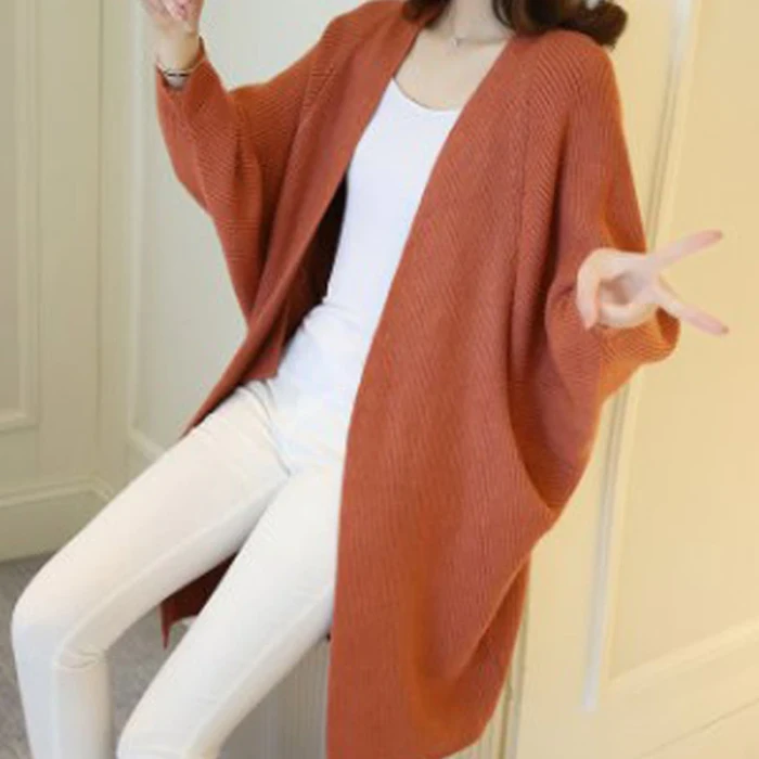 Spring Autumn Solid Long Cardigans for Woman Casual Loose Ladies Knitted Sweater Female Batwing Sleeve Long Cardigans