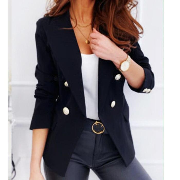 Summer Autumn Fashion Blazer Jacket Women Casual Long Sleeve Work Office Suit Solid Slim Double Breasted Business Blazers Coat