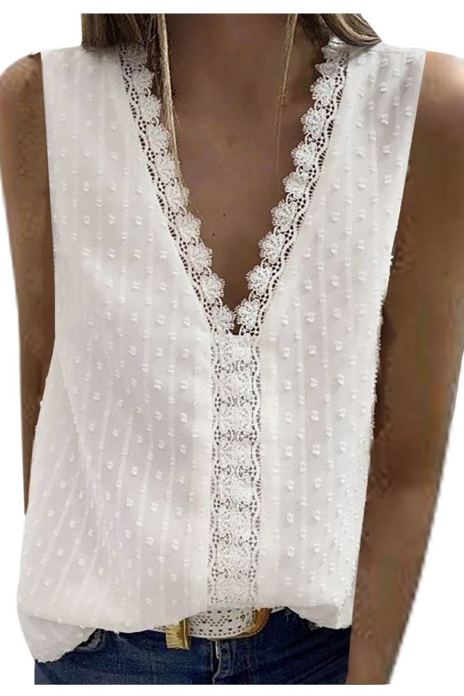 2021 New Ladies Fashion Lace Jacquard Sleeveless Casual Slim Women T-Shirt V-Neck Plus Size Floral Vest