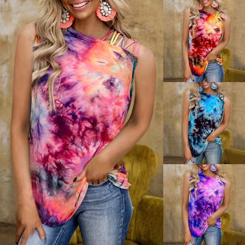 Summer Tie-dye Printing Sleeveless Vest New Sexy Strapless Vest Fashion Plus Size Casual Ladies Vest