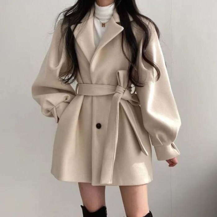 Office Lady Fashion New Korean Chic Autumn Winter Loose Wind Coat Women's Woolen Suit Collar Medium Long Short Woolen Coat Women