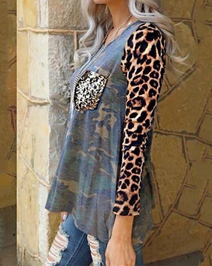 Leopard Sleeve Camouflage Top