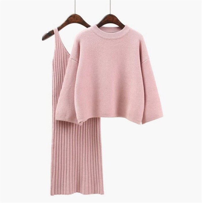 Loose Sweater Set Women's Fashion Two-piece Skirt 2021 Spring Autumn Solid Pullover