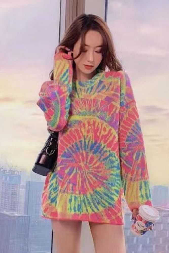 Ladies loose sweater Korean fashion spring O-neck pullover loose jacquard design casual wild midi knitted pullover