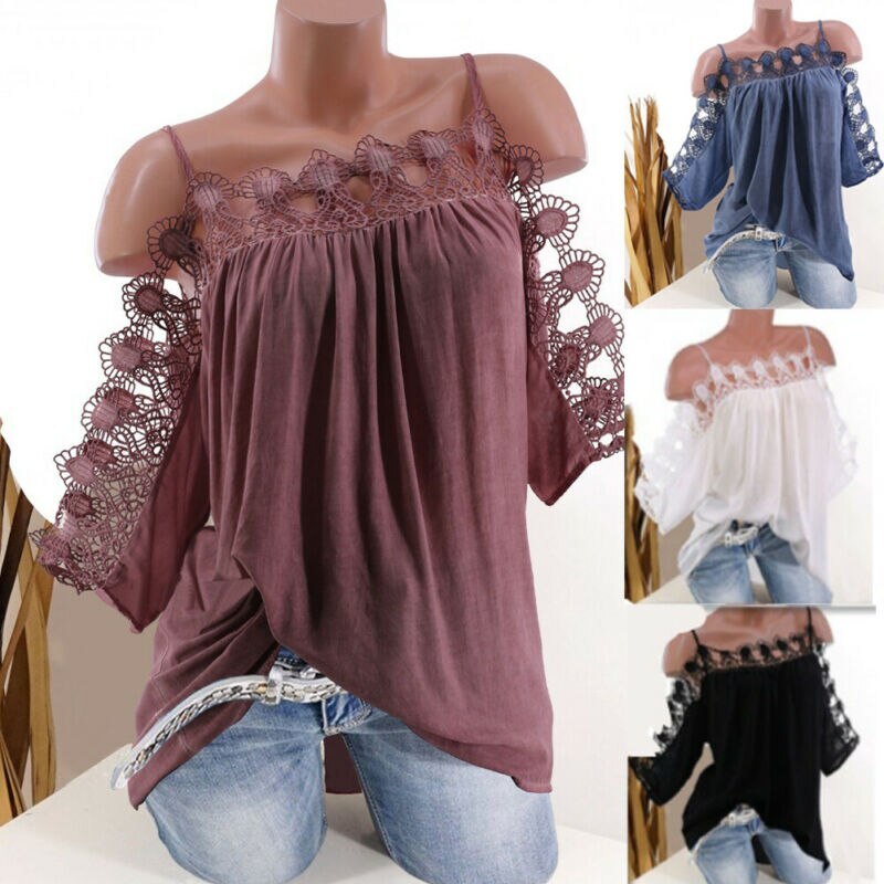 2021 Newest Hot Womens Cold Shoulder Camis Loose Casual Tunic Tops Hollow Out Lace Camisoles Summer Plus Size