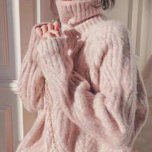 Turtleneck Sweater Women's Loose White 2021 Fall/Winter New Winter Lazy Wind Thickening Mid-Long Gentle Wind
