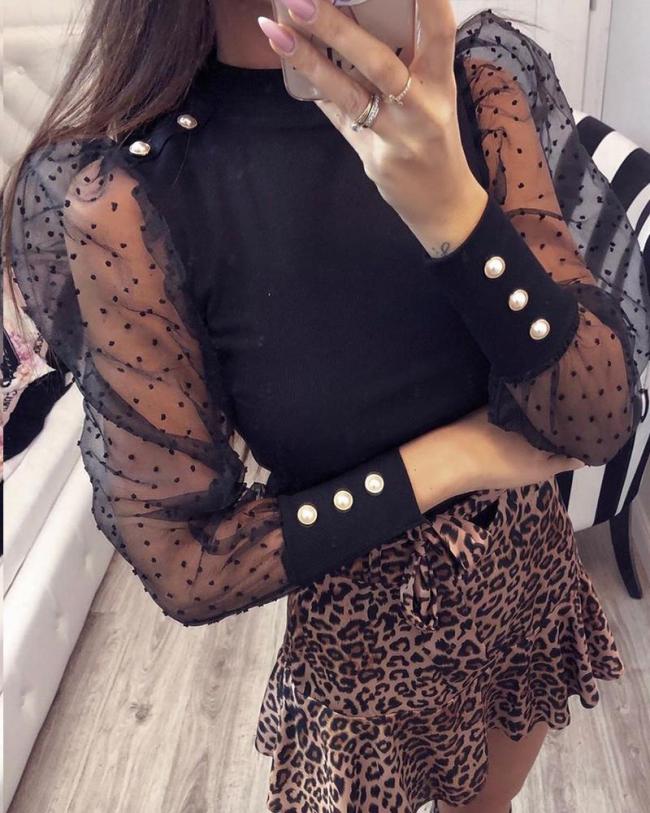 Polka Dot Mesh Sleeve Top