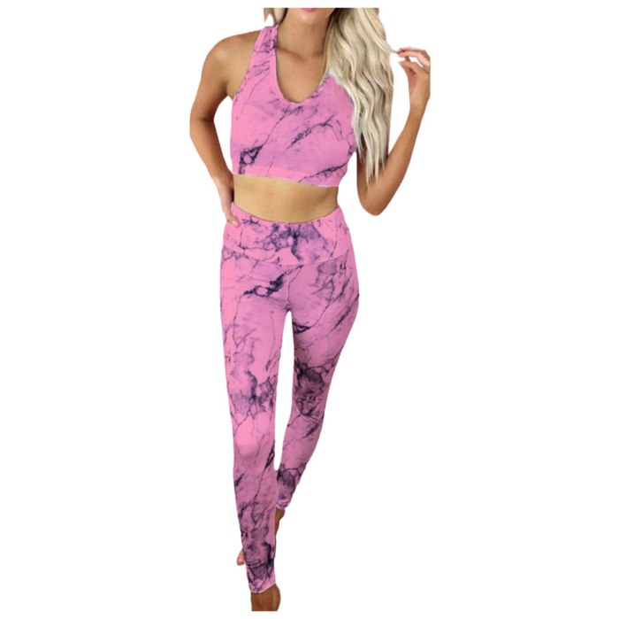 Women Summer Tie Dye Print Two Piece Sets Sleeveless Sexy Short Tank Tops + Pencil Trousers Set Gradient Leisure Sport Outfits