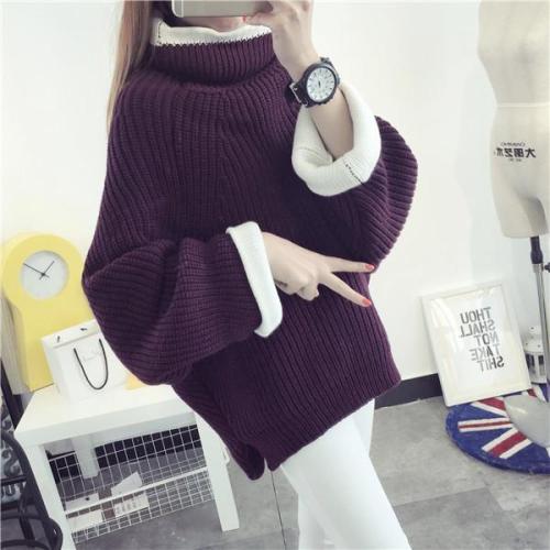 Korean Solid Color Knit Big Pullover Splicing Sweater