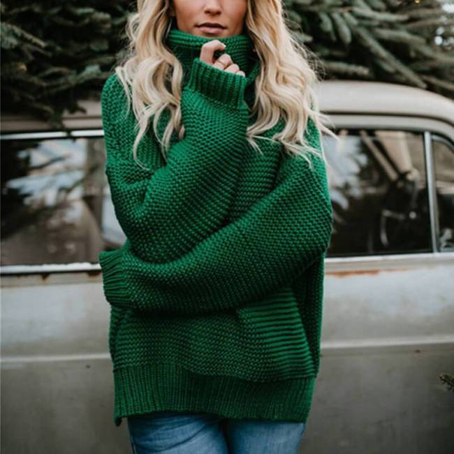 Turtleneck Thick Crochet Pullover Loose Sweater