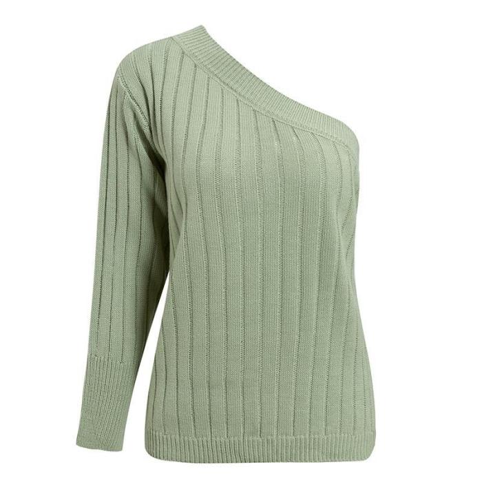 streetally Sexy one shoulder knitted sweater women 2020 Autumn winter jumper pullover Ribbed green female knitwear Chic sweaters