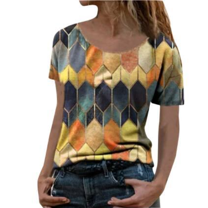 Blouses Vintage Fashion Shirt Women Elegant Round-Neck Patchwork Retro Print Short Sleeves Shirt Warm Shirt Blouse Tops