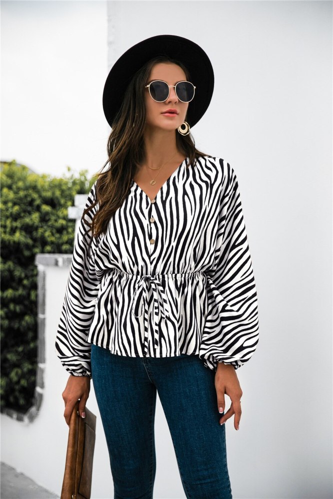 Orange Sexy V-Neck Striped Button Bandage Long-Sleeved T-Shirt Tops Women Autumn 2021 Fashion Black Plus Size Harajuku Clothing