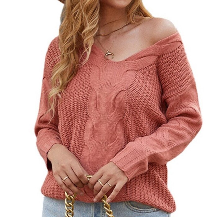 2021 Warm Sweater Female Pullovers Women V Neck Sweaters Knitted Jumpers Fashion Solid Color Twist Pullover Lady Tops Autumn