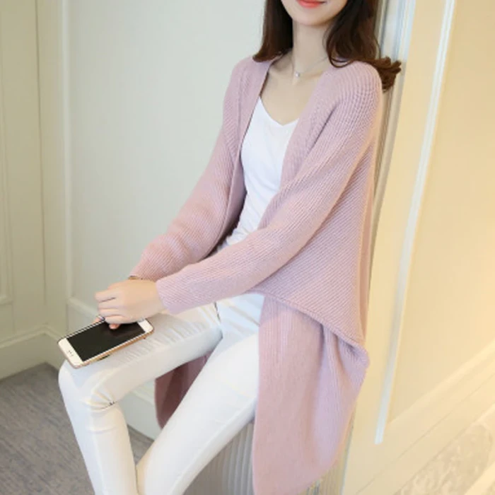 Spring Autumn Solid Long Cardigans for Woman Casual Loose Ladies Knitted Sweater Female Batwing Sleeve Long Cardigans
