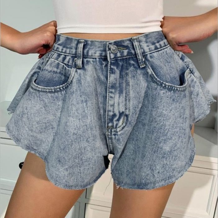 Women's Jeans Funny Summer Casual Vintage Sexy Fashion Women Casual High Waist Leg Solid Jeans Button Shorts Loose Pants