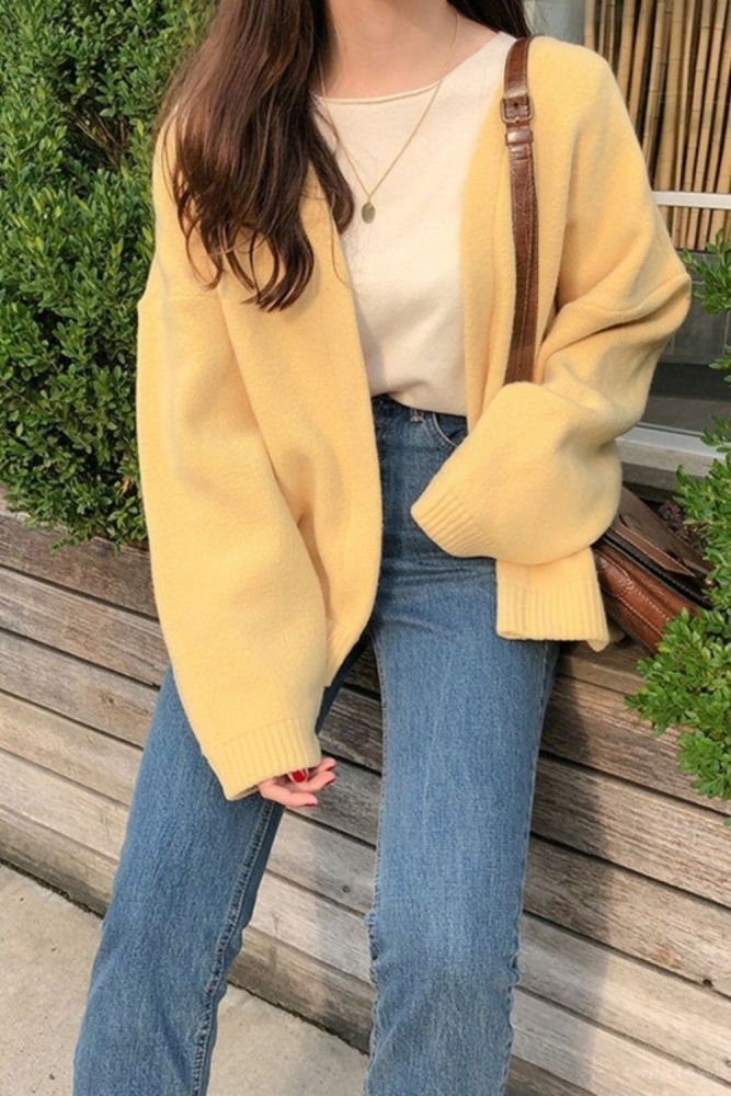 2021 New Style for Autumn and Winter Ladies Cardigan Solid Color Sweater Korean Cardigan Sweater Female Loose Coat