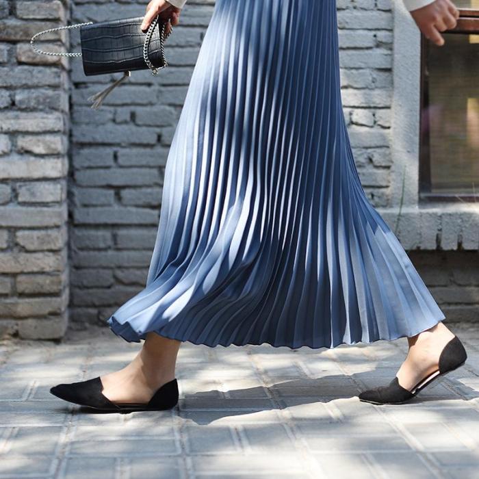Azterumi Spring New Women Elegant Long Skirt High Waist Pleated Ankle-Length Skirts Black Apricot Dark Blue White Beach Skirt