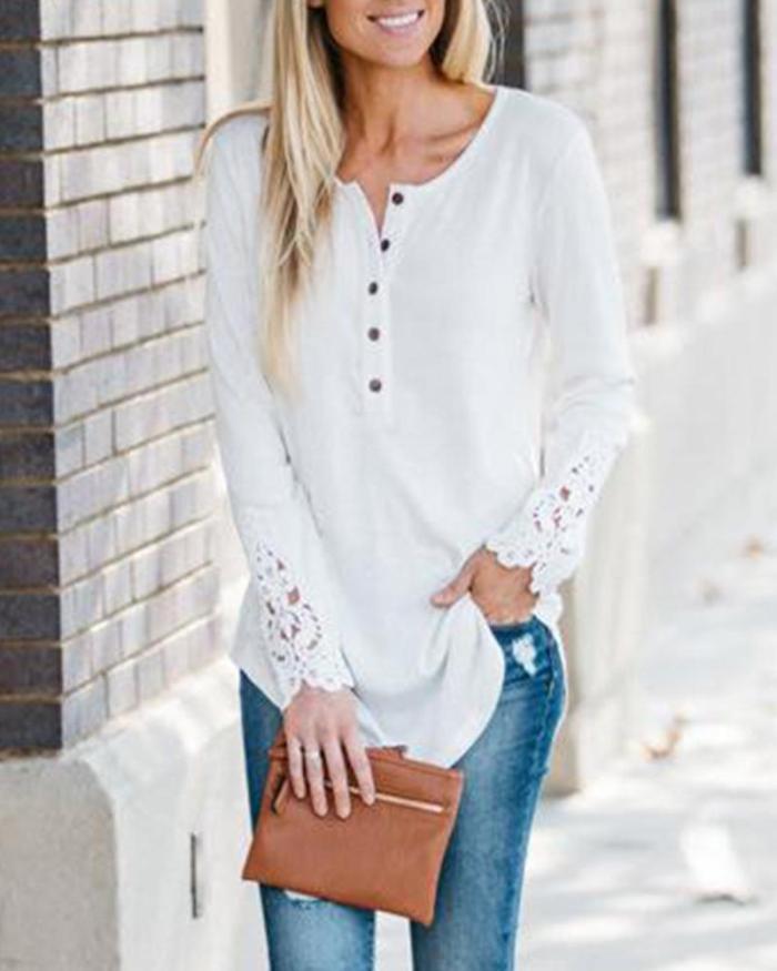 Button Front Lace Cuff Top
