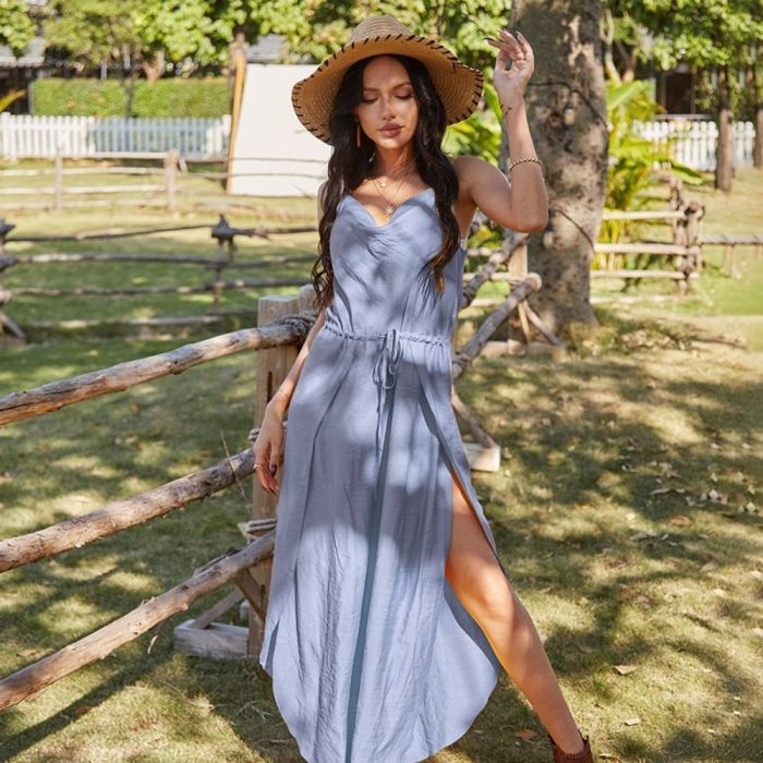 Holiday Style Strap Jumpsuit Women Spring Summer Long Lace Up Sexy High Waist Jumpsuit For Women 2022 New Loose