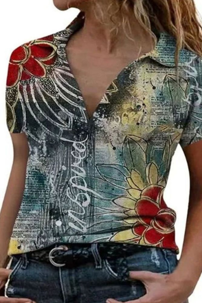Summer Women's Print Stitching Lapel Short-sleeved Casual Loose-fitting Slim Shirts for Women Blusas Mujer De Moda 2020 Verano