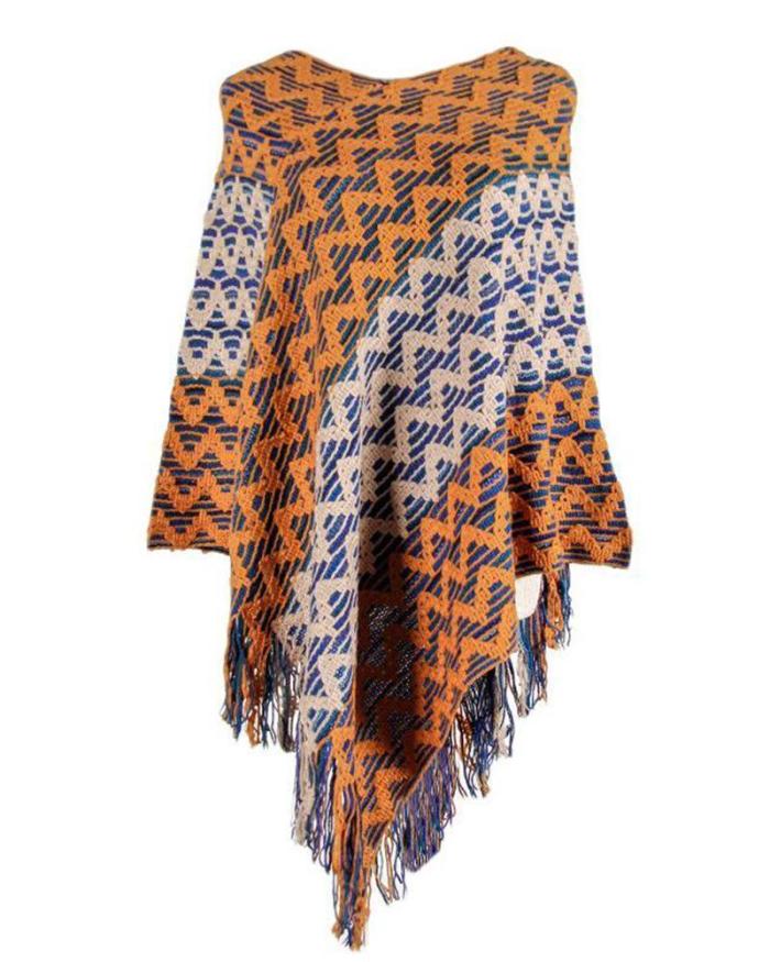 Striped Tassel Hem Cape Top