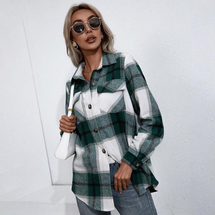 Fashion Autumn Plaid Long-sleeved Women Coat 2021 New Casual Loose Shirt Collar Single-breasted Shirt Sleeve All-match Top Coat