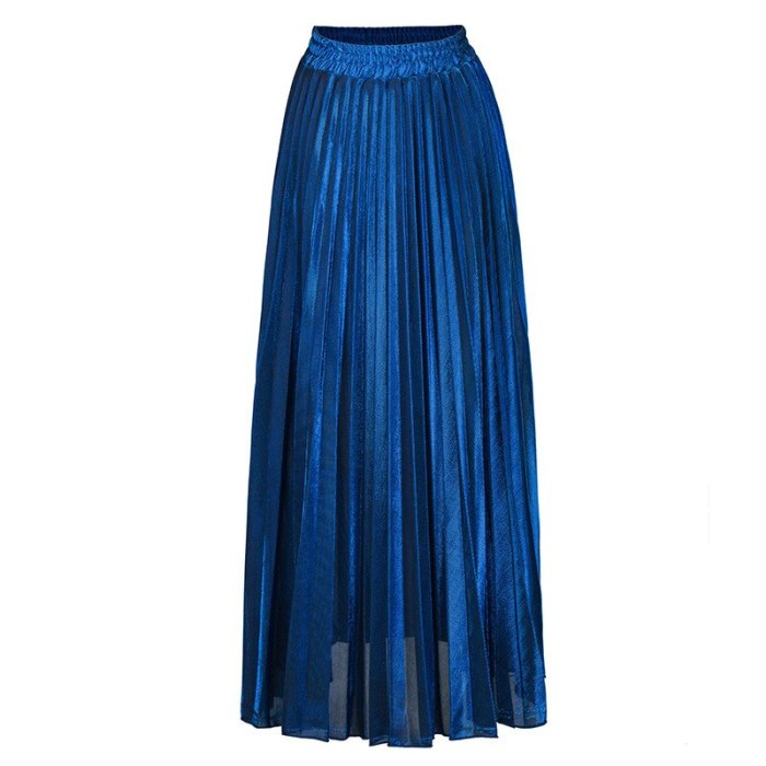 2021 New autumn fashion women clothes high waist A-line pleated sliver vintage elastic long halfbody skirt