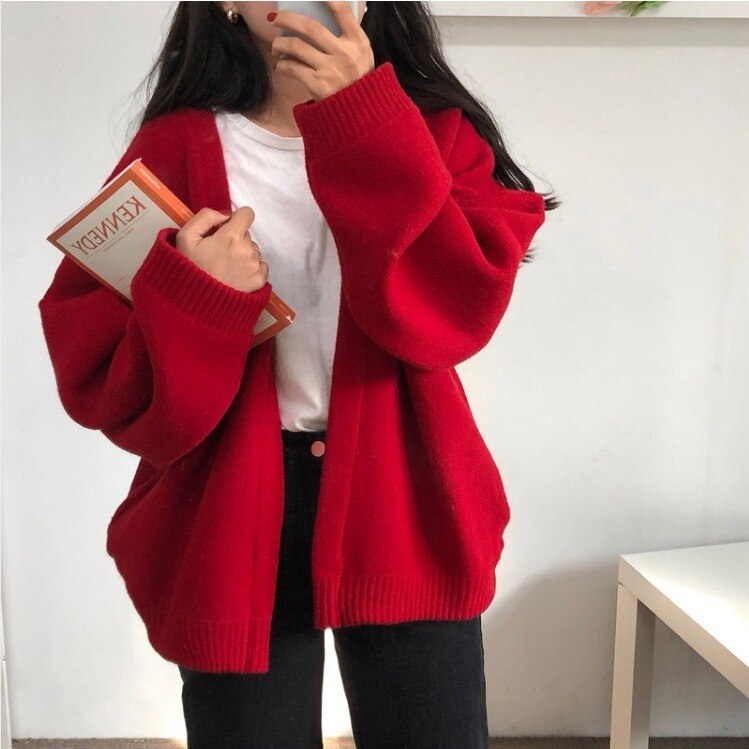 2021 New Style for Autumn and Winter Ladies Cardigan Solid Color Sweater Korean Cardigan Sweater Female Loose Coat