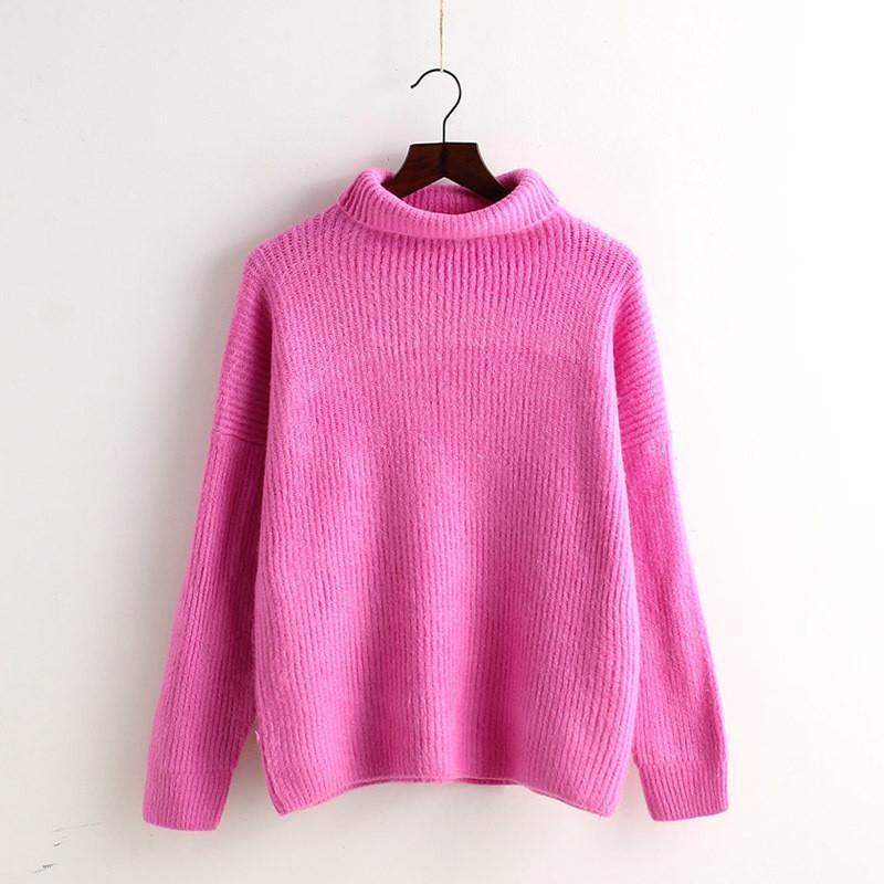 High Collar Solid Color Loose Pullover Sweater