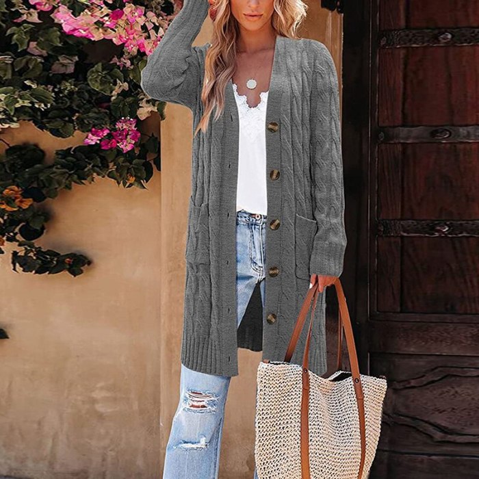 Casual Long Twist Fashion Cardigan Sweater Women Elegant Pocket Slim Solid Sweaters Autumn Winter Warm Single-breasted Sweater