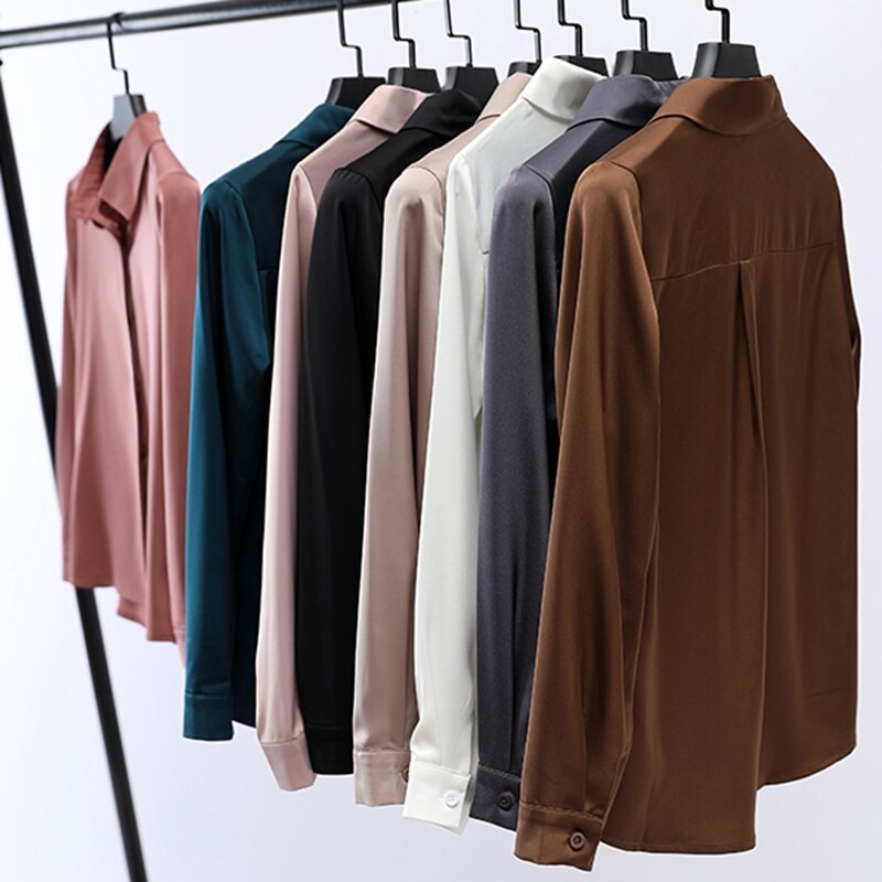 Satin Elegant Women's Blouses Spring Autumn Long Sleeve Vintage Shirts Silk Ladies Tops workwear Fashion Blusas Button Shirts