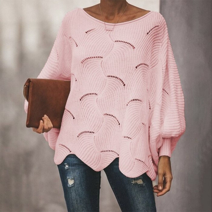 Hollow Out Sweaters Casual Knitwear Lantern Sleeve Sweaters