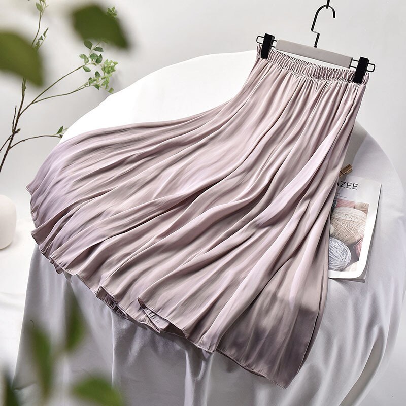 2021 Spring Woman Skirts Elastic High Waist Solid Soft Skirts Women Chic A-Line Elegant Skirts Mujer Faldas Femme Jupes Outwear