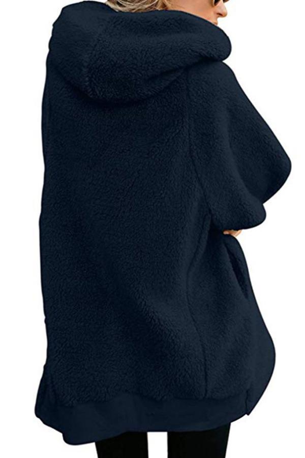 Hooded Zipper Plain Outerwear