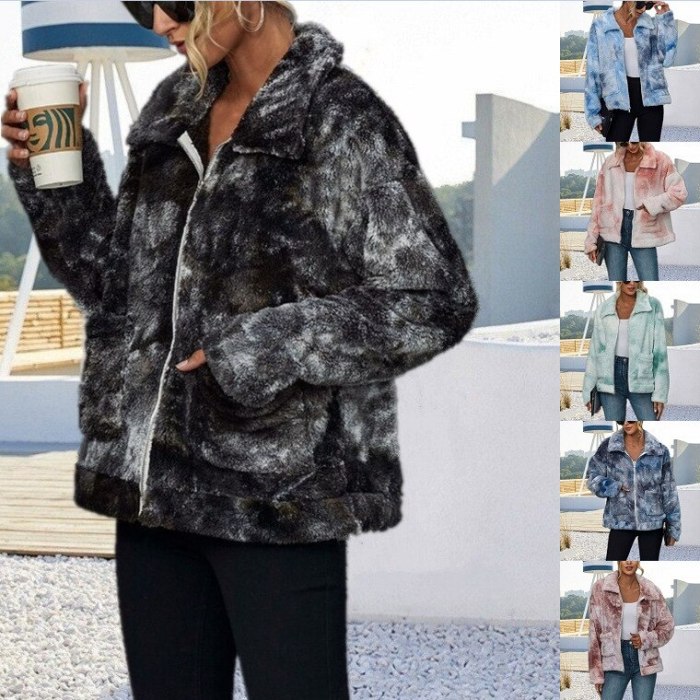 Jacket Women Fashion Zipper color plus padded Fur jacket Faux Fur Teddy Bear Coat Coat Female 2020 New Long Sleeve Fur jacket