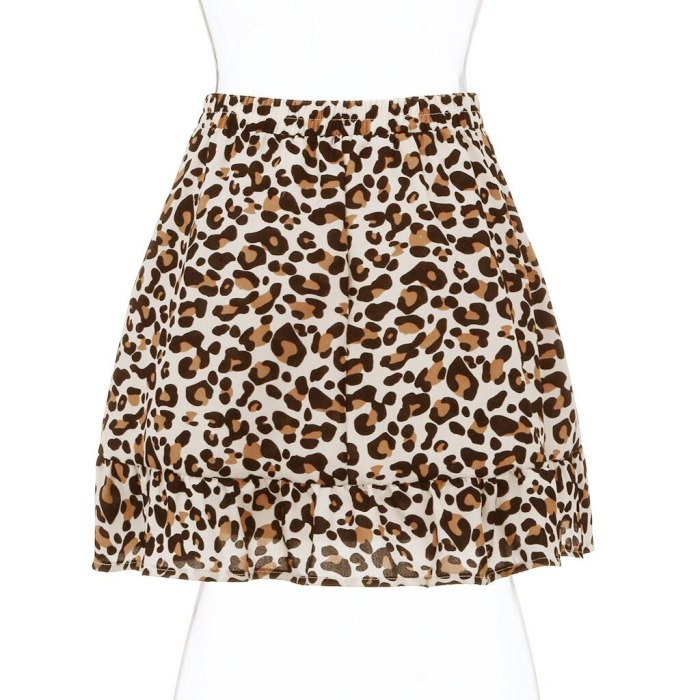 Fashion Women Leopard Print Midder Elastic Waist Ruffles Casual Mini Skirt Clothing Female Jupe Femme Womens Summer Skirt