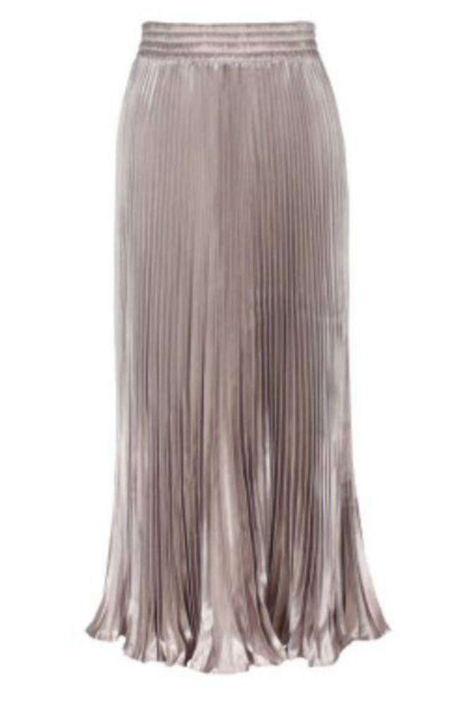 2021 Women's spring Fashion Trend New Pattern Street Dropped Waist Metal Shiny Pleated Long Organ Befree Skirt AI518