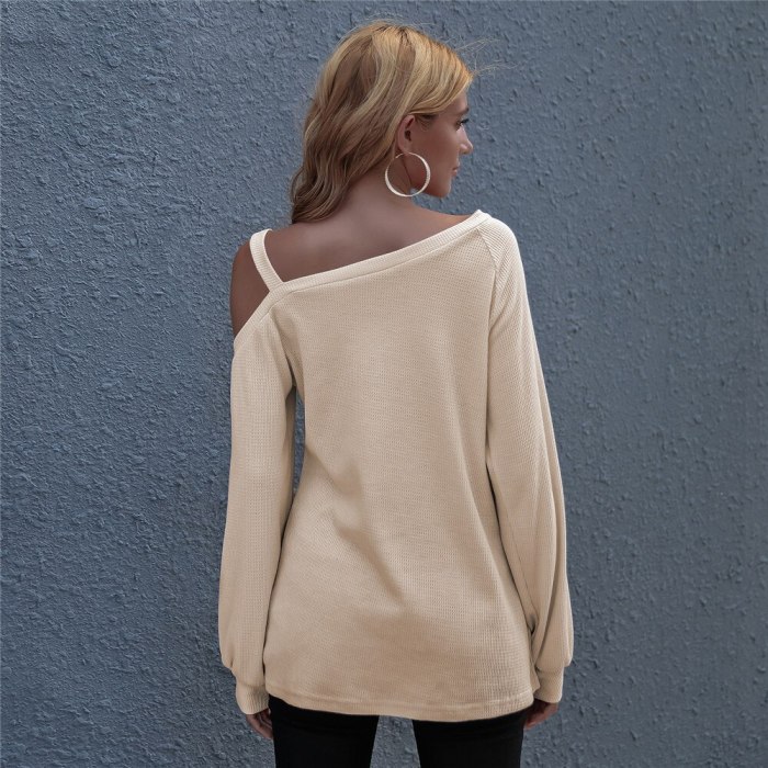 Autumn Women's Cold Shoulder Tops Casual Long Sleeve Twist Knot Front Blouses Solid Color T-Shirts
